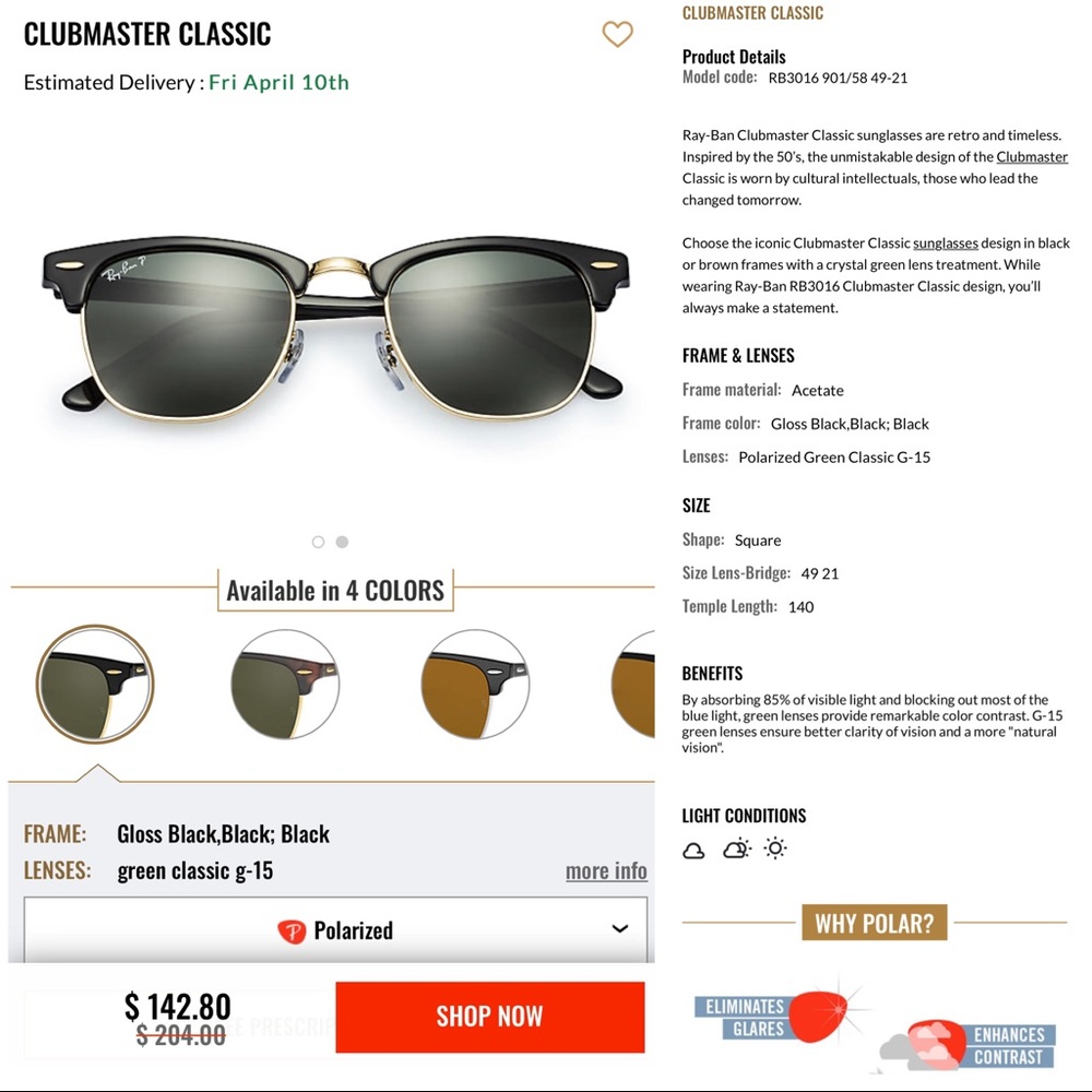 Ray-Ban RB3016 Clubmaster Classic Polarized - Picture 2 of 8